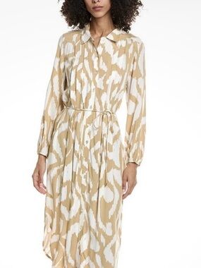 Tommy Bahama Beige and White Printed Midi Shirt Dress Size L